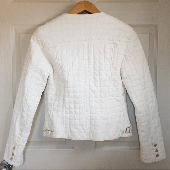 𝅺Forever 21 White Vegan Faux Leather Moto Jacket Coat Checker Print Size L NWOT - Picture 3 of 14